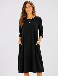 Three-Quarter Sleeve Chic Cotton Maxi Dress with Pockets & Necklace by Froccella