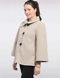 Chic Cropped Scuba Stretch Swing Coat with 3/4 Bell Sleeves by Froccella