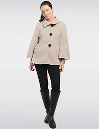 Chic Cropped Scuba Stretch Swing Coat with 3/4 Bell Sleeves by Froccella
