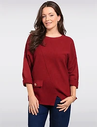 Asymmetrical Crinkle Round-Neck Tunic with Buttoned Flap Detail by Froccella