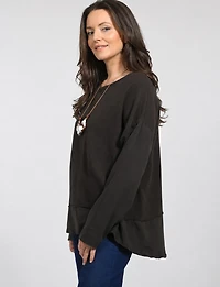 Crinkled Textured Rounded High-Low Hem Tunic with Chic Necklace by Froccella