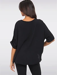 Relaxed Short Dolman Sleeve Sweater- Rounded Hem Top with Necklace by Froccella