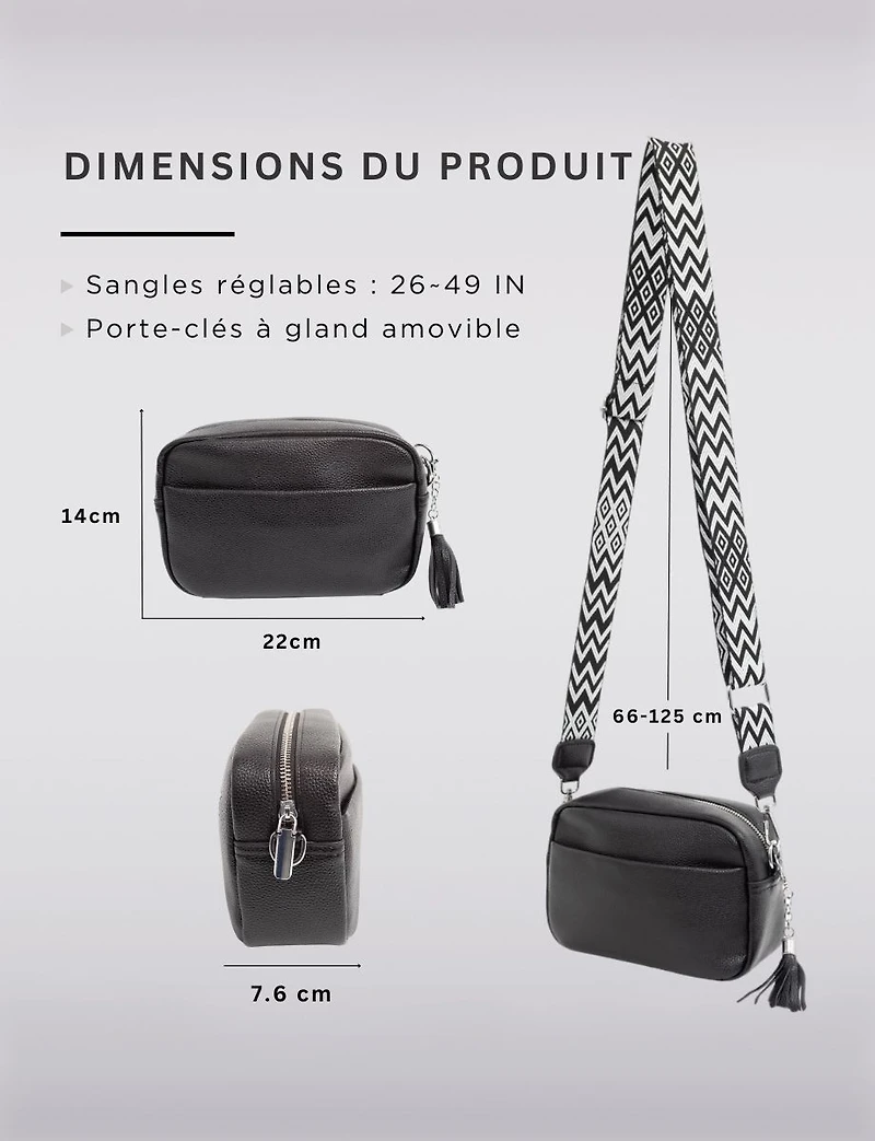 Kate Vegan Leather Changeable Strap Crossbody Purse with Zip & Snap Pockets