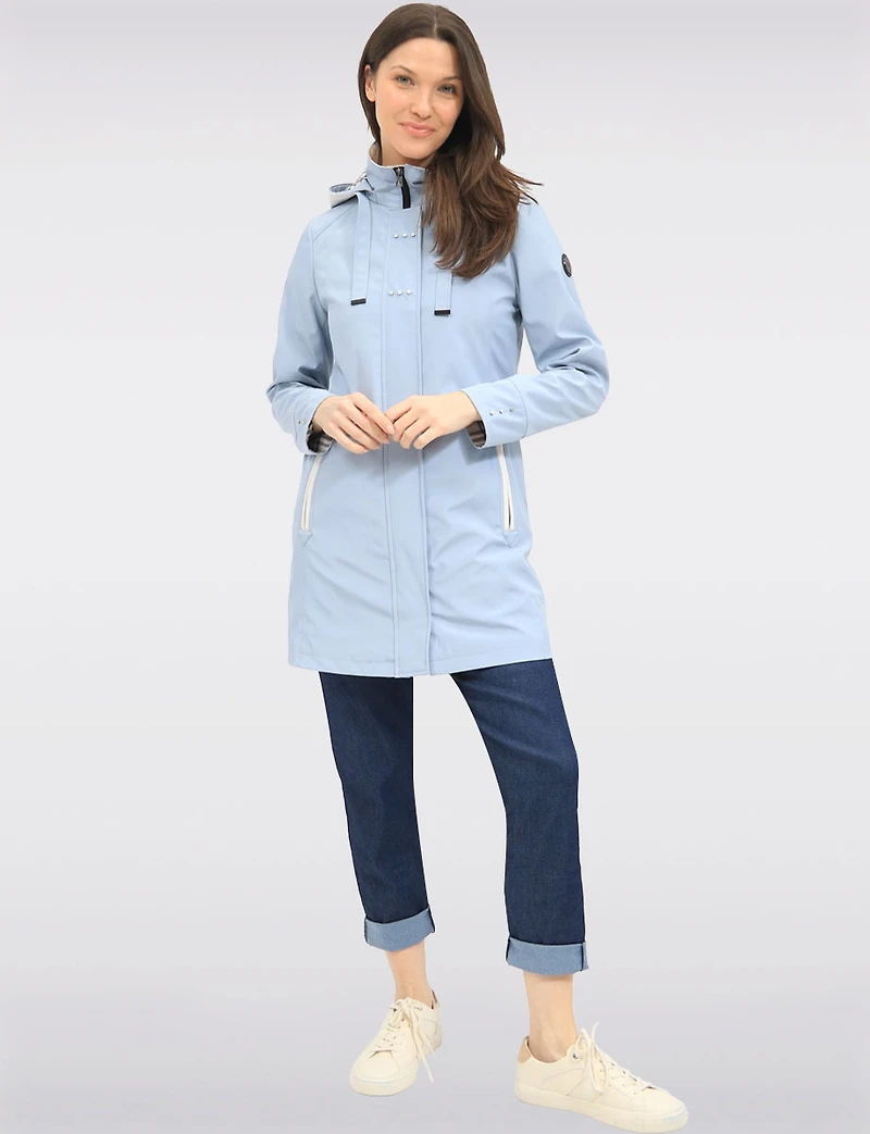 Lightweight Vegan Breathe-Tech® Versatile Raincoat With Plaid Detail by Saki