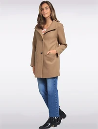 Zoe Single-Breasted Wool Blend Straight Cut Coat with High Collar by Saki