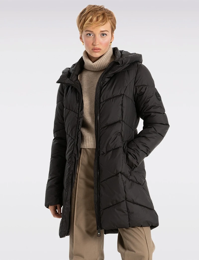 Classic Vegan High Collar Pillow Neck Long Puffer Jacket by Point Zero