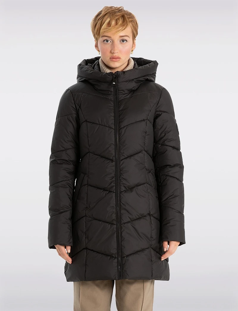 Classic Vegan High Collar Pillow Neck Long Puffer Jacket by Point Zero