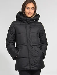 Hooded Vegan Eco-Down Adjustable-Waist Puffer Coat by Point Zero