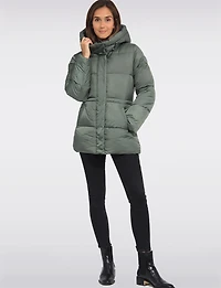 Hooded Vegan Eco-Down Adjustable-Waist Puffer Coat by Point Zero