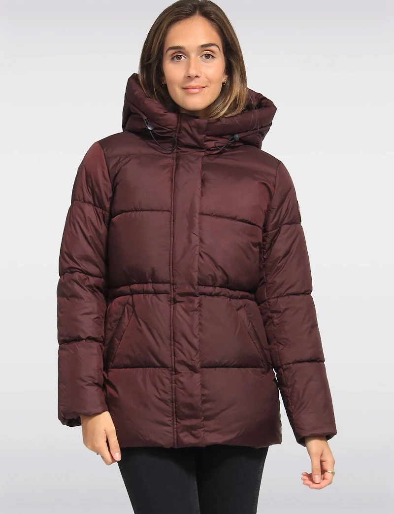 Hooded Vegan Eco-Down Adjustable-Waist Puffer Coat by Point Zero