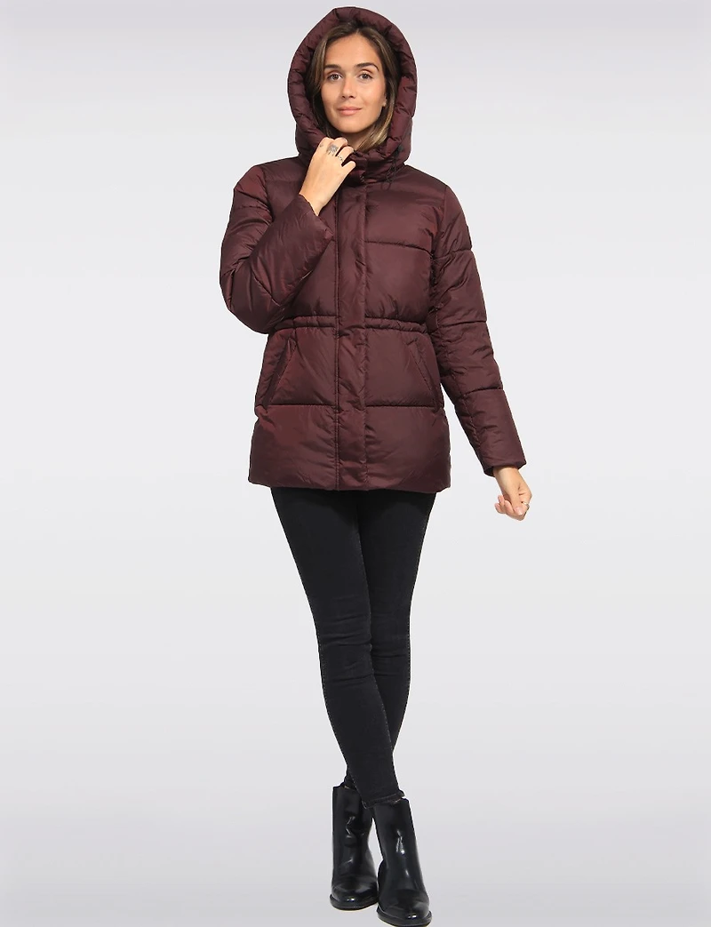 Hooded Vegan Eco-Down Adjustable-Waist Puffer Coat by Point Zero