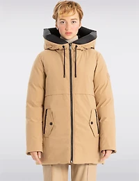 Mid-Length Eco-Down Vegan Hooded Parka With High Collar by Point Zero