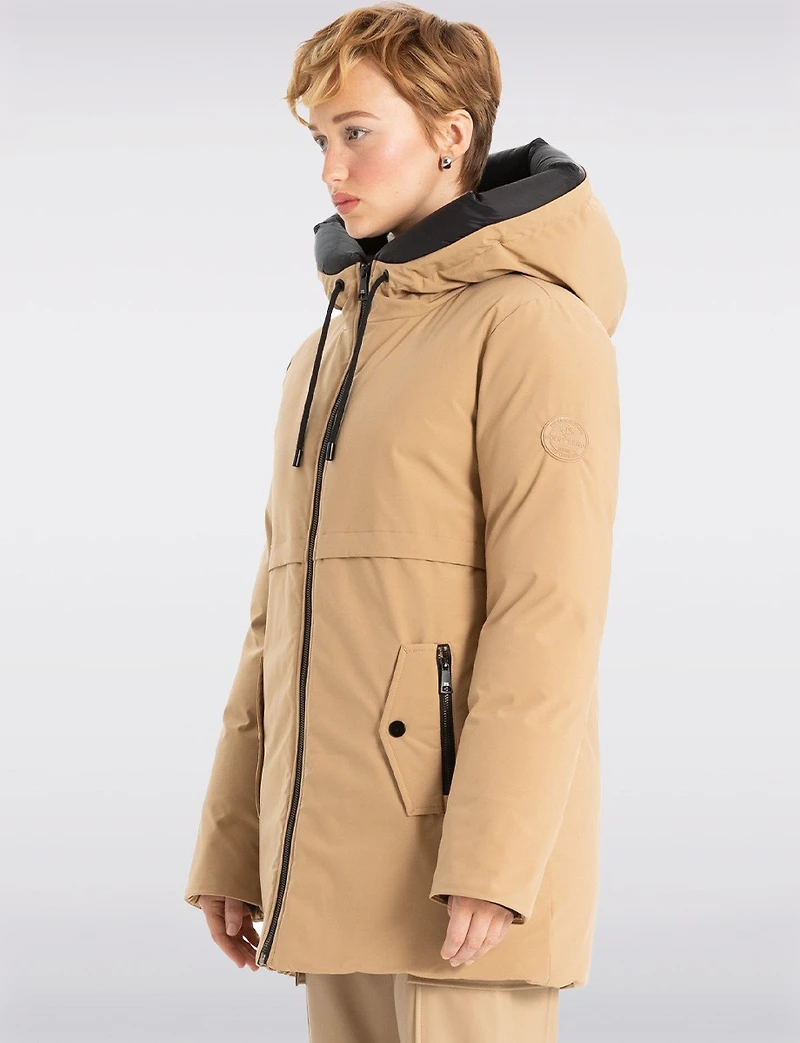 Mid-Length Eco-Down Vegan Hooded Parka With High Collar by Point Zero