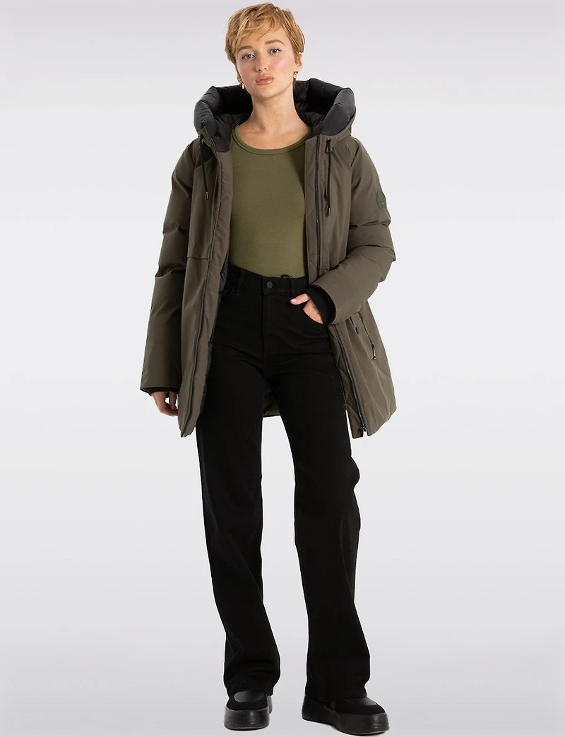Mid-Length Eco-Down Vegan Hooded Parka With High Collar by Point Zero