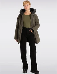 Mid-Length Eco-Down Vegan Hooded Parka With High Collar by Point Zero