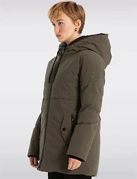 Mid-Length Eco-Down Vegan Hooded Parka With High Collar by Point Zero