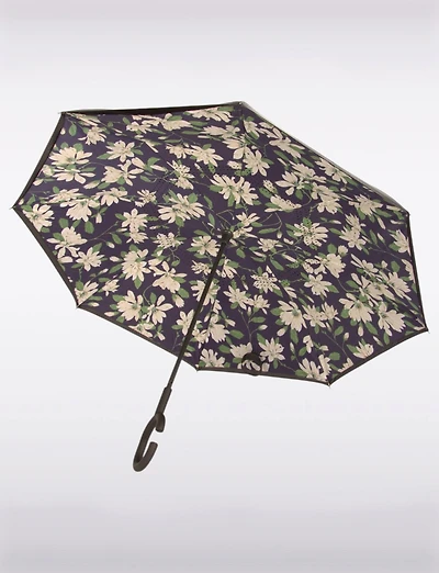 Multicolor Versatile Reversible Umbrella with Floral and Leaves Pattern