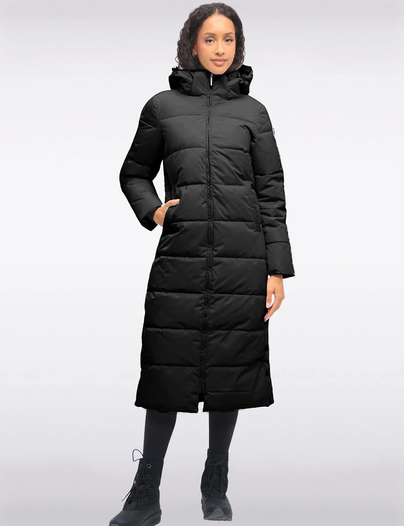 Long Quilted Straight Cut Hooded Puffer Jacket by Luhta
