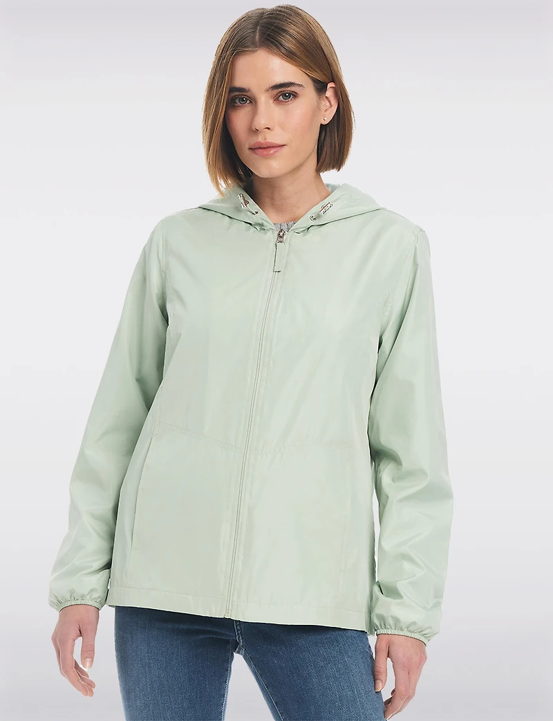Lightweight Active Sporty Windbreaker Jacket With Gingham-Lined Hood by Details