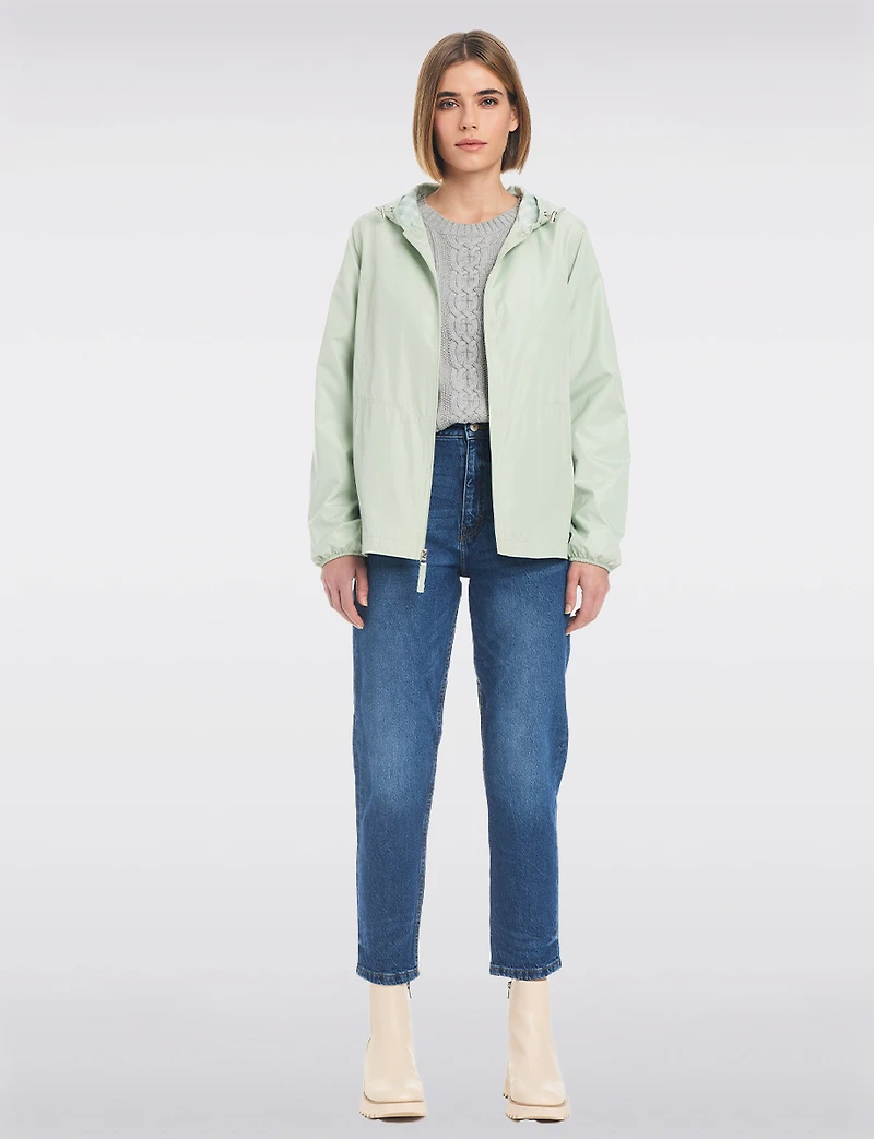 Lightweight Active Sporty Windbreaker Jacket With Gingham-Lined Hood by Details