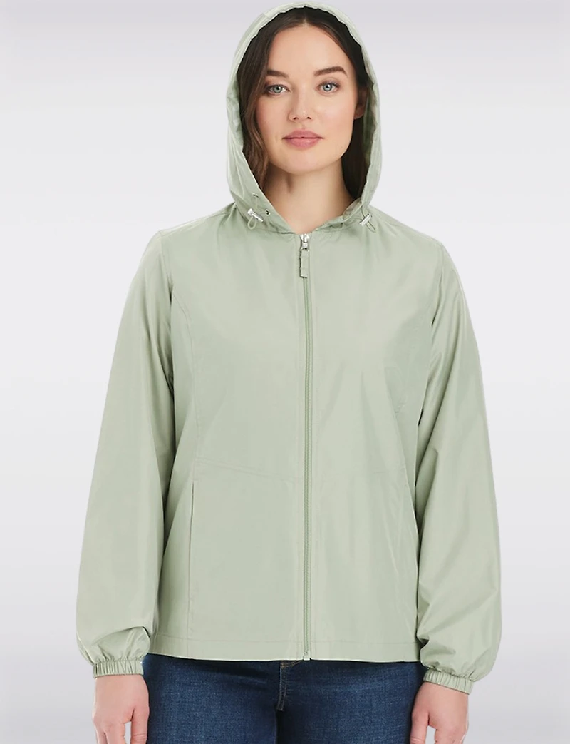 Lightweight Active Sporty Windbreaker Jacket With Gingham-Lined Hood by Details