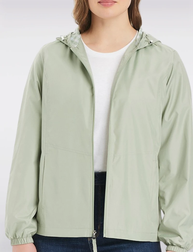 Lightweight Active Sporty Windbreaker Jacket With Gingham-Lined Hood by Details