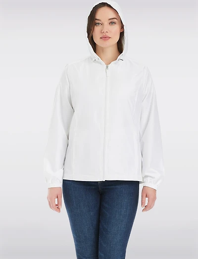 Lightweight Active Sporty  Windbreaker Jacket With Stripe-Lined Hood by Details