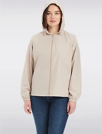 Lightweight Active Sporty  Windbreaker Jacket With Stripe-Lined Hood by Details