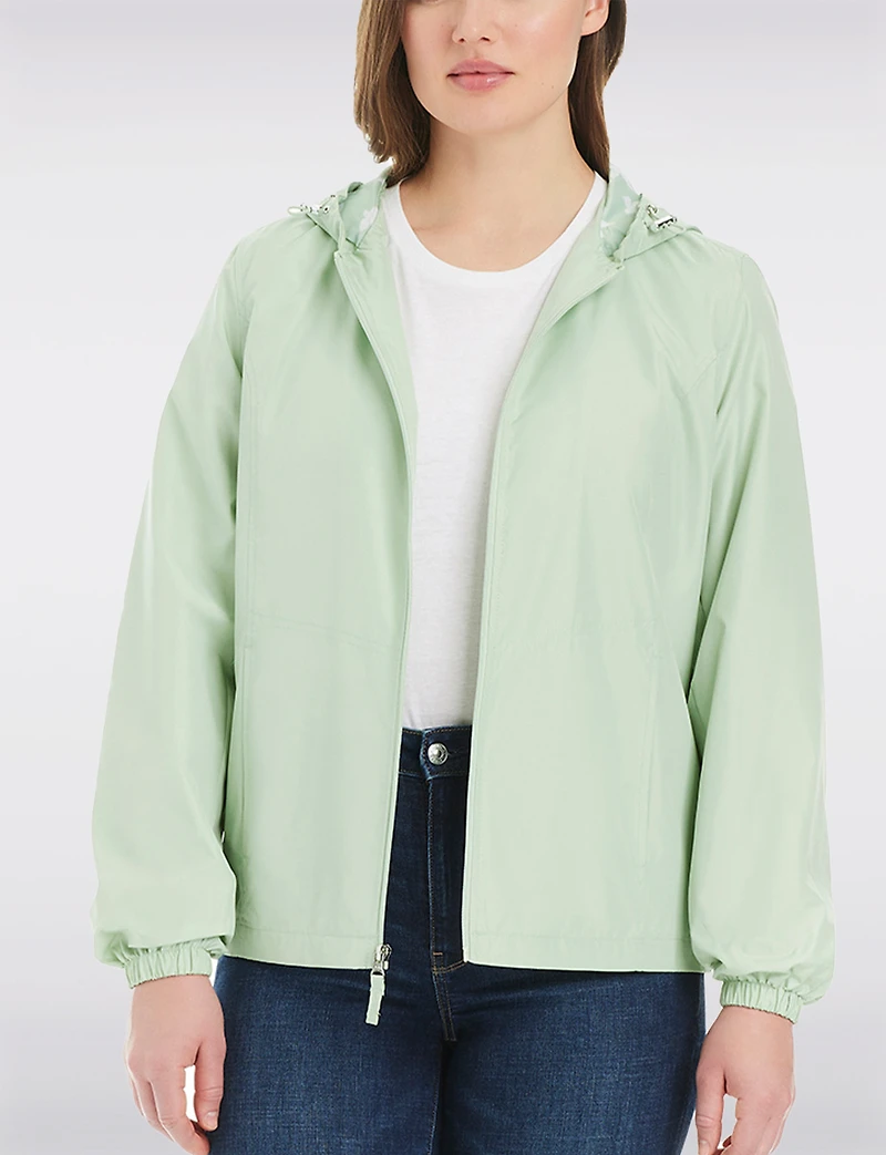 Lightweight Active Sporty Windbreaker Jacket With Floral-Lined Hood by Details