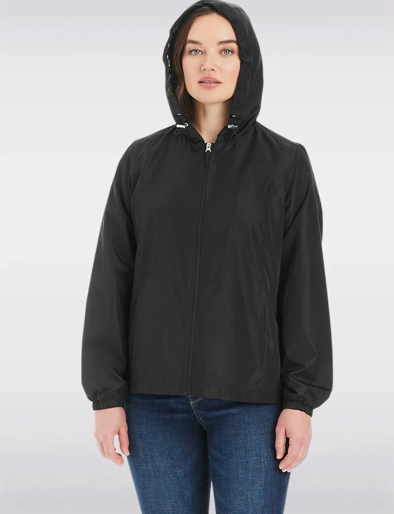 Lightweight Active Sporty  Windbreaker Jacket With Floral-Lined Hood by Details