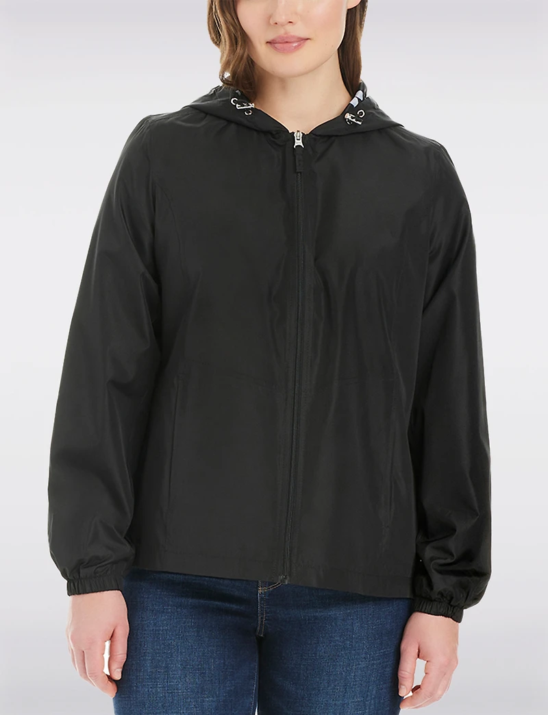 Lightweight Active Sporty  Windbreaker Jacket With Floral-Lined Hood by Details