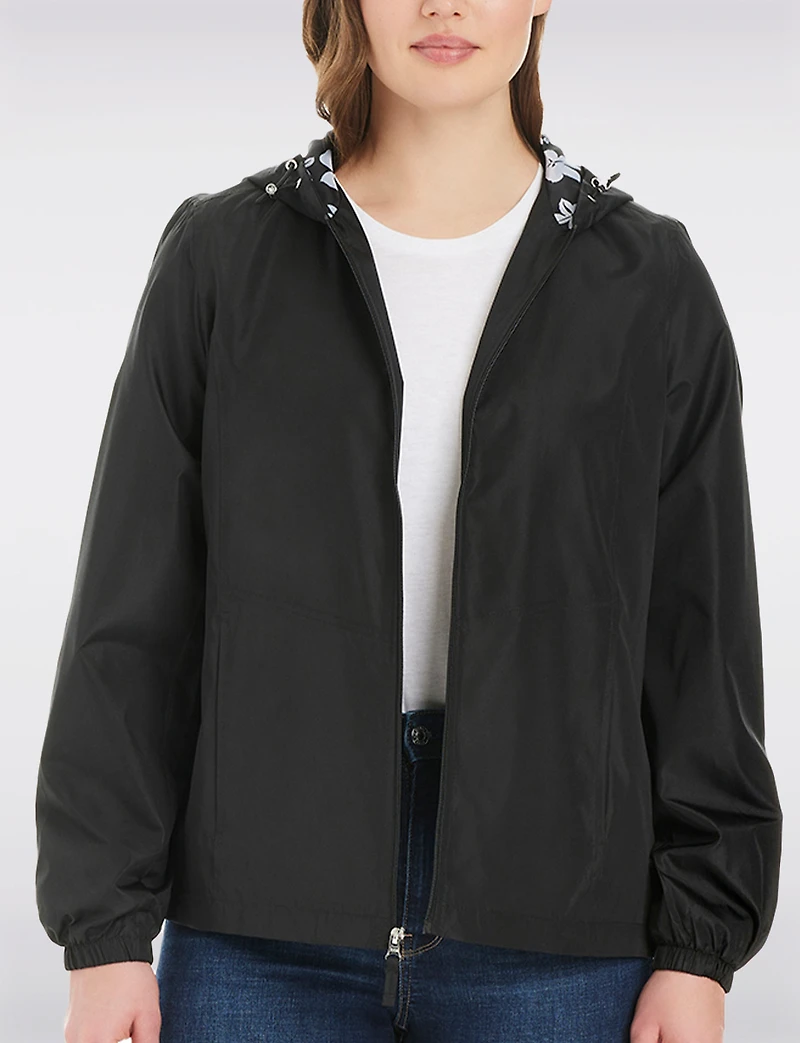 Lightweight Active Sporty  Windbreaker Jacket With Floral-Lined Hood by Details