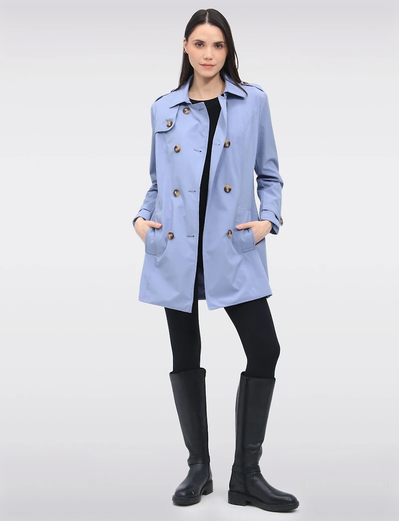Vegan Breathe-Tech® Classic Double-Breasted Belted Trench Coat by Saki