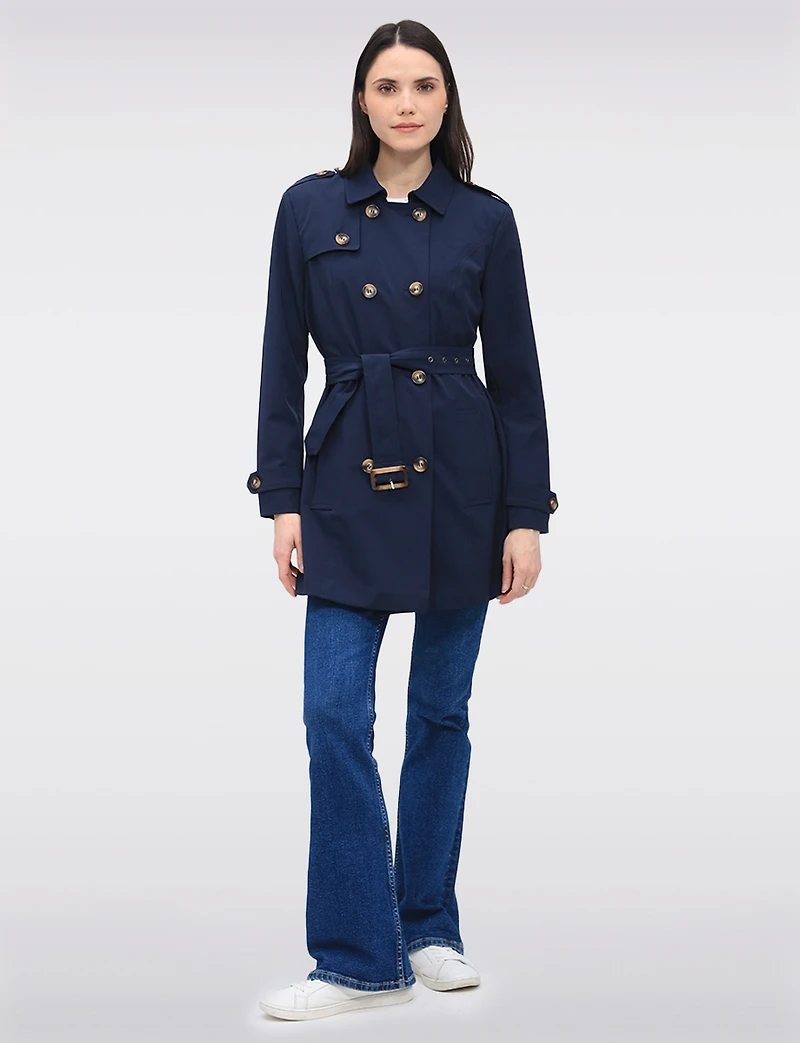 Vegan Breathe-Tech® Classic Double-Breasted Belted Trench Coat by Saki