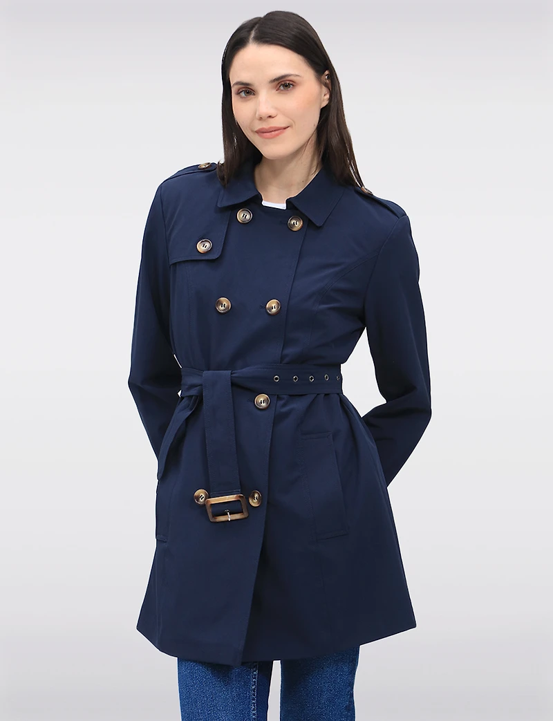 Vegan Breathe-Tech® Classic Double-Breasted Belted Trench Coat by Saki