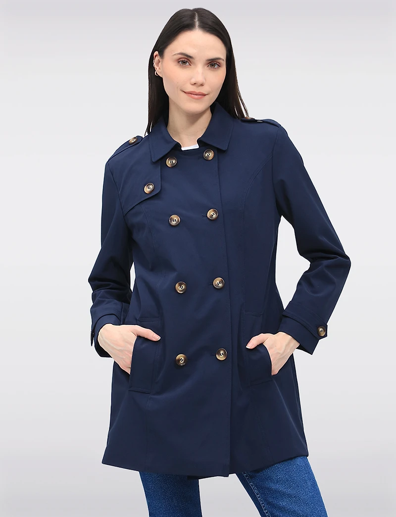 Vegan Breathe-Tech® Classic Double-Breasted Belted Trench Coat by Saki