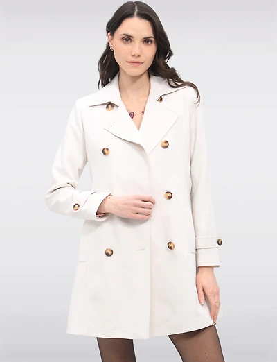 Vegan Classic Double-Breasted Slim Fit Belted Trench Coat by Saki