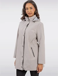 Vegan Softshell Breathe-Tech® Stripe-Lined Cinchable Waist Parka by Saki