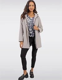 Vegan Softshell Breathe-Tech® Stripe-Lined Cinchable Waist Parka by Saki