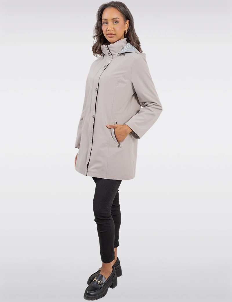 Vegan Softshell Breathe-Tech® Stripe-Lined Cinchable Waist Parka by Saki