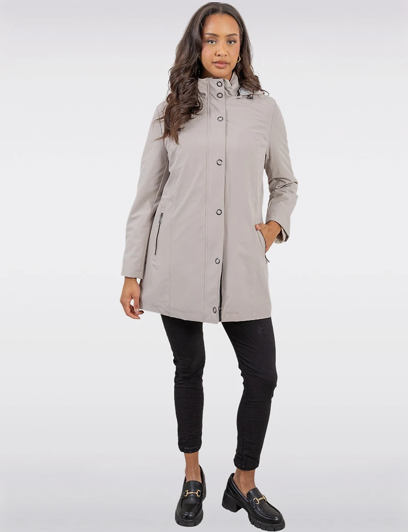 Vegan Softshell Breathe-Tech® Stripe-Lined Cinchable Waist Parka by Saki