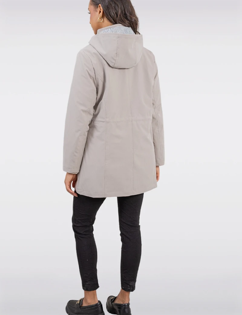 Vegan Softshell Breathe-Tech® Stripe-Lined Cinchable Waist Parka by Saki