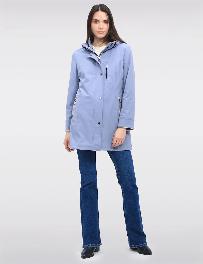 Vegan Breathe-Tech® Straight Cut Beige Trim Hooded Jacket by Saki