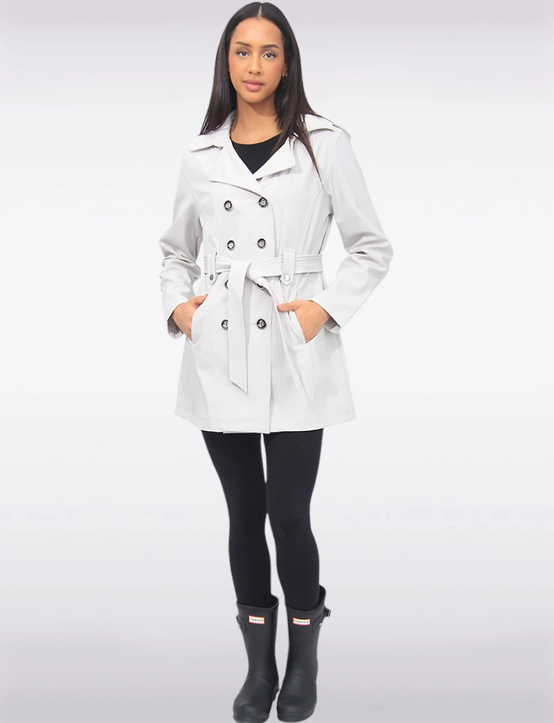 Vegan Double-Breasted Belted Slim Fit Short Trench Coat by Saki