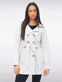 Vegan Double-Breasted Belted Slim Fit Short Trench Coat by Saki