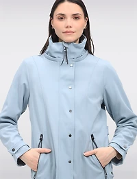 Lightweight Vegan Softshell Jacket with Detachable Hood & Side Slits by Saki