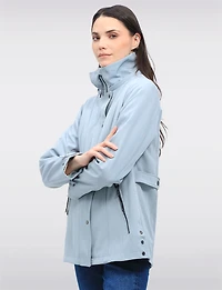 Lightweight Vegan Softshell Jacket with Detachable Hood & Side Slits by Saki