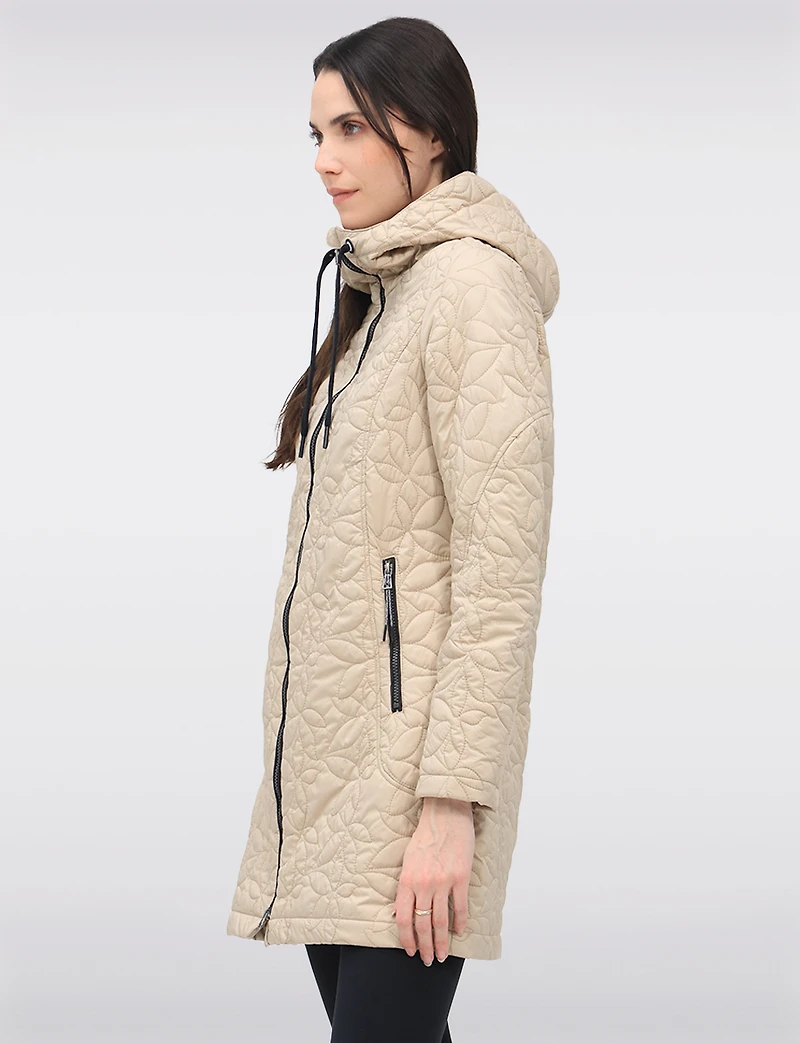 Lightweight Vegan Quilted Floral Design Mid-Length Jacket by Saki