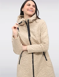 Lightweight Vegan Quilted Floral Design Mid-Length Jacket by Saki