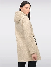 Lightweight Vegan Quilted Floral Design Mid-Length Jacket by Saki